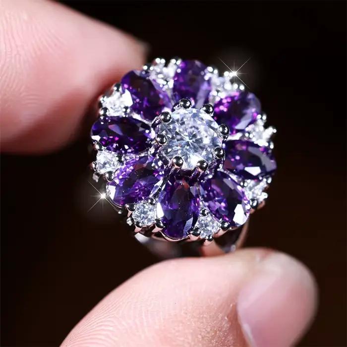 Bague en argent pour femme sertie de zircon avec 255 déclinaisons de couleurs pour bijoux de luxe élégants et personnalisés