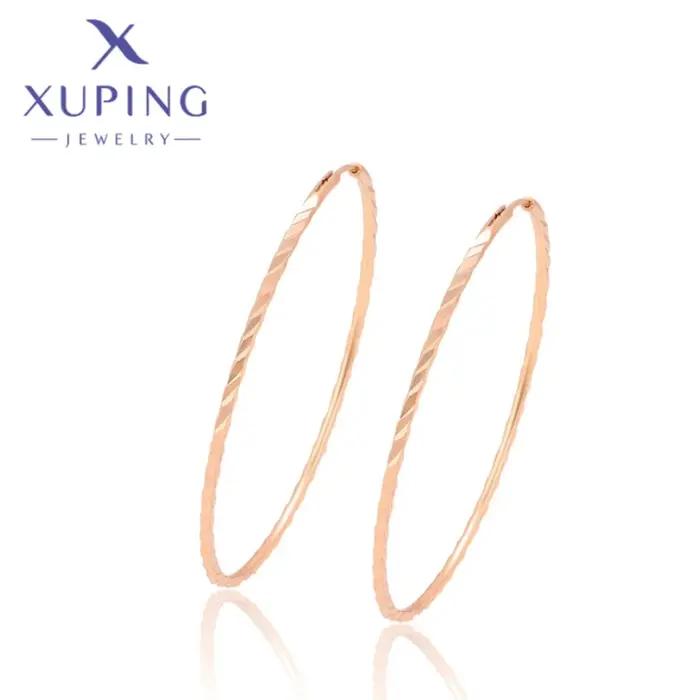 Xuping-Boucles d'oreilles créoles en or rose pour femme, bijoux fantaisie, forme ronde, élégant, cad