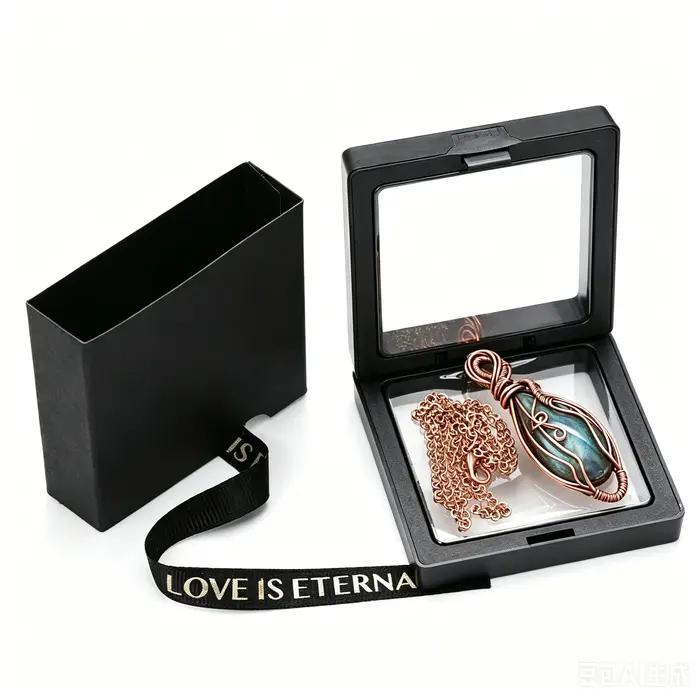 Collier pendentif en labradorite enveloppé de fil de cuivre fait main