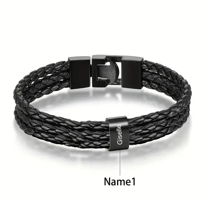Bracelet personnalisé en acier inoxydable pour hommes, personnalisé avec 1 à 5 noms, cadeau pour pap