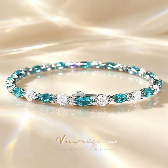 Vinregem – Bracelets ronds en argent sterling 925 avec saphir de laboratoire et tourmaline Paraiba, bijoux fins, vente en gros