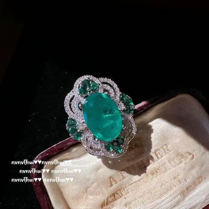 Ensemble de bijoux de mariage en argent 925 pour femme, émeraude, tourmaline, bague, boucle d'oreill