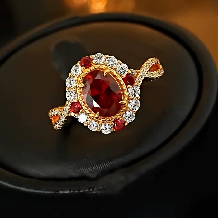 Vinregem 6*8MM taille ovale rubis haute teneur en carbone diamant gemmes bague Vintage pour les femmes 925 en argent Sterling fiançailles de mariage bijoux fins