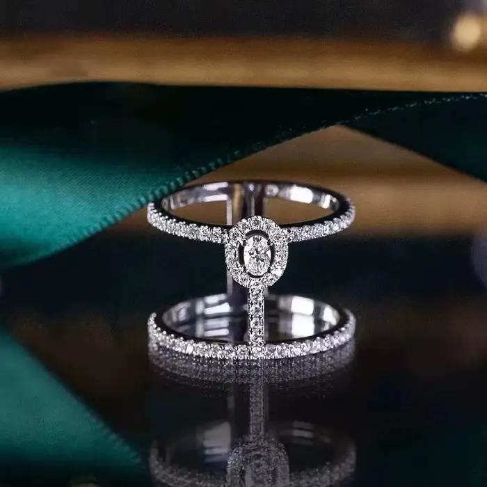 Bague en argent sterling 925 ovale sertie de diamants pour femmes occasion spéciale élégante à offrir mariage polyvalente