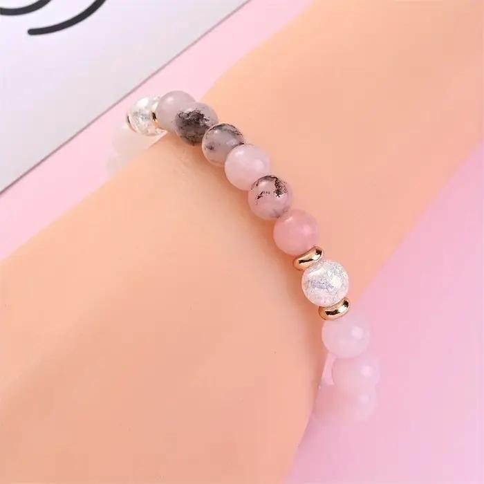 Bracelet en quartz rose naturel pour femme - Bijou perlé pour l'équilibre émotionnel