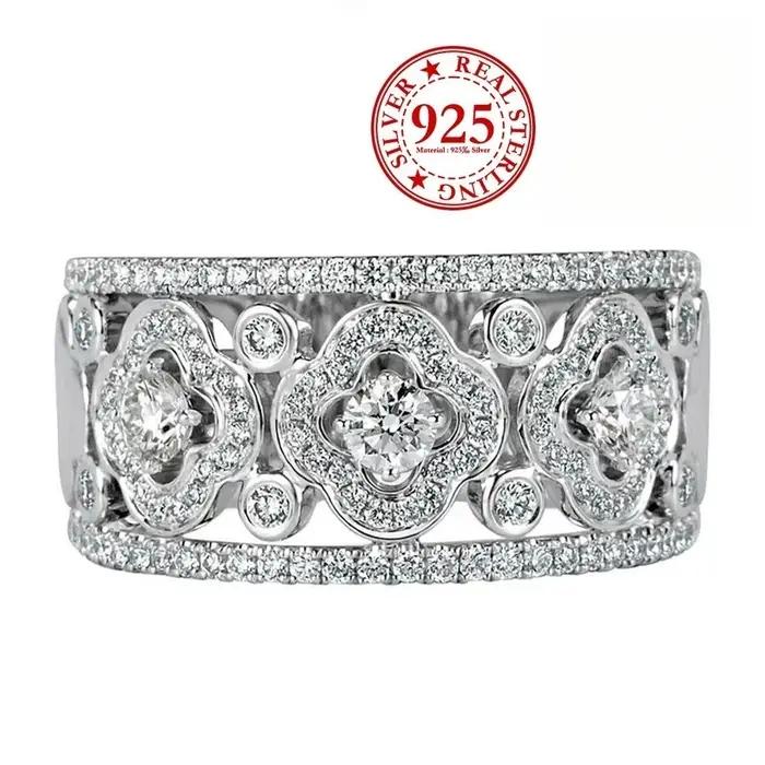 Bague trèfle CZ pour femme, bijoux porte-bonheur plaqués argent 925, bague scintillante en zircone A