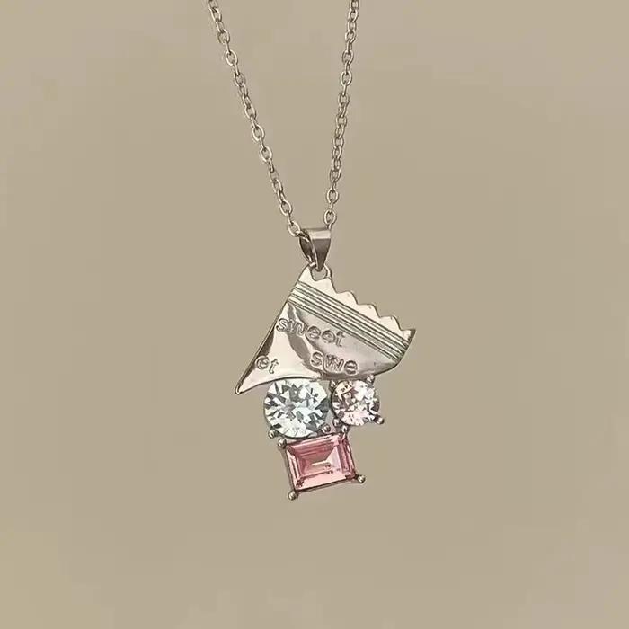 ANENJERY – collier avec pendentif en Zircon rose et bleu pour femmes, chaîne de clavicule, Design de