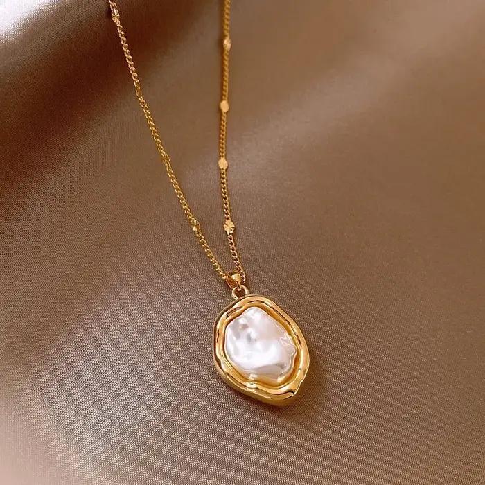 Colliers en perles d'imitation baroques couleur or pour femmes, design simple, chaîne de clavicule d