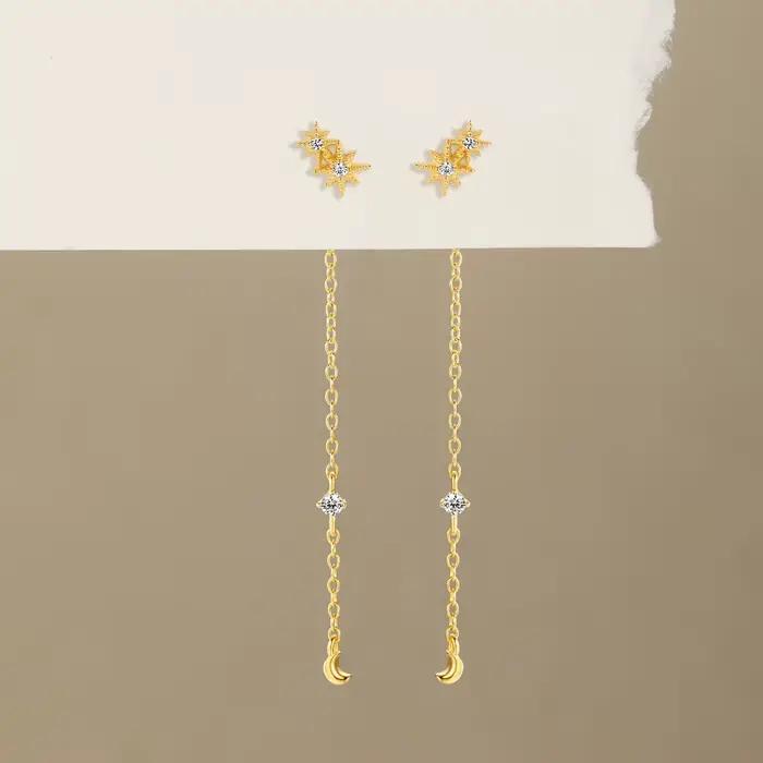 Aide-Boucle d'oreille longue en argent regardé 925 pour femme, ligne d'oreille, document en or 18 carats, piercing en fil d'oreille, boucle d'oreille goutte, accessoires bijoux