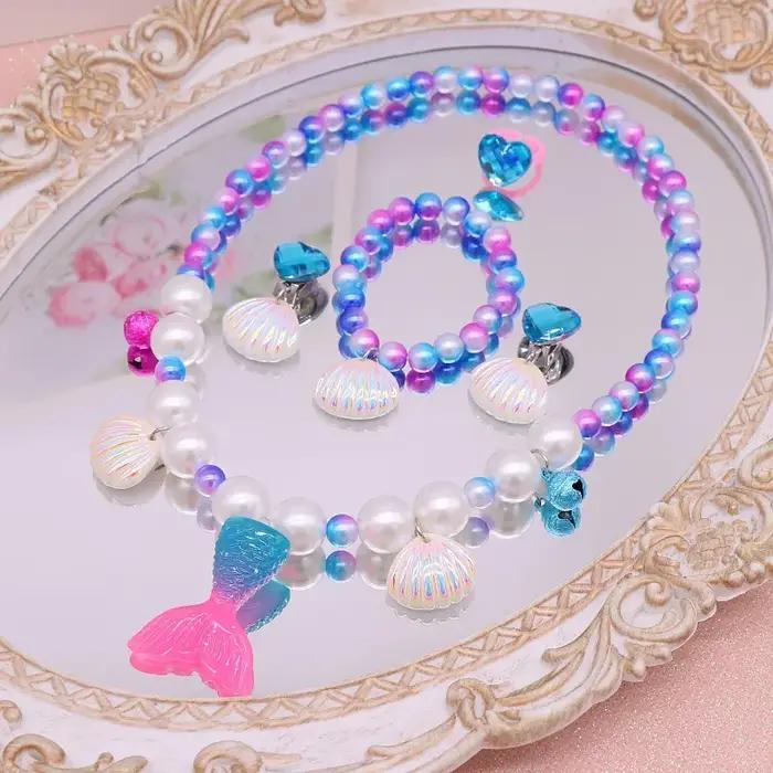 Ensemble de collier sirène pour filles bracelet boucles d oreilles forme queue de poisson scintillante bijoux princesse cadeau enfants occasions spéciales