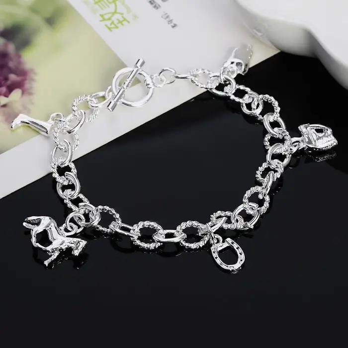 DOTEFFIL 925 en argent Sterling cheval paquet bottes Bracelet pour les femmes de mariage fiançailles fête bijoux