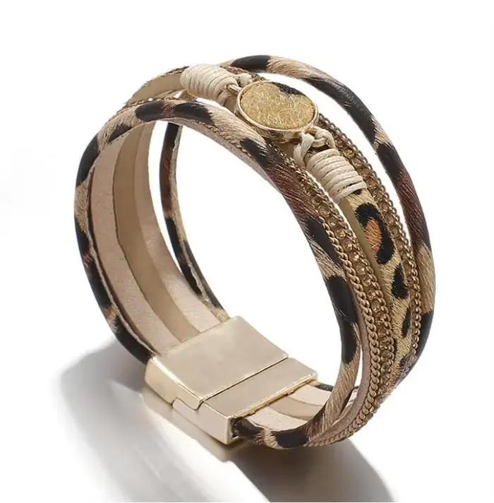 Bracelet en cuir et alliage de zinc à maillons avec motif ancre pour femme