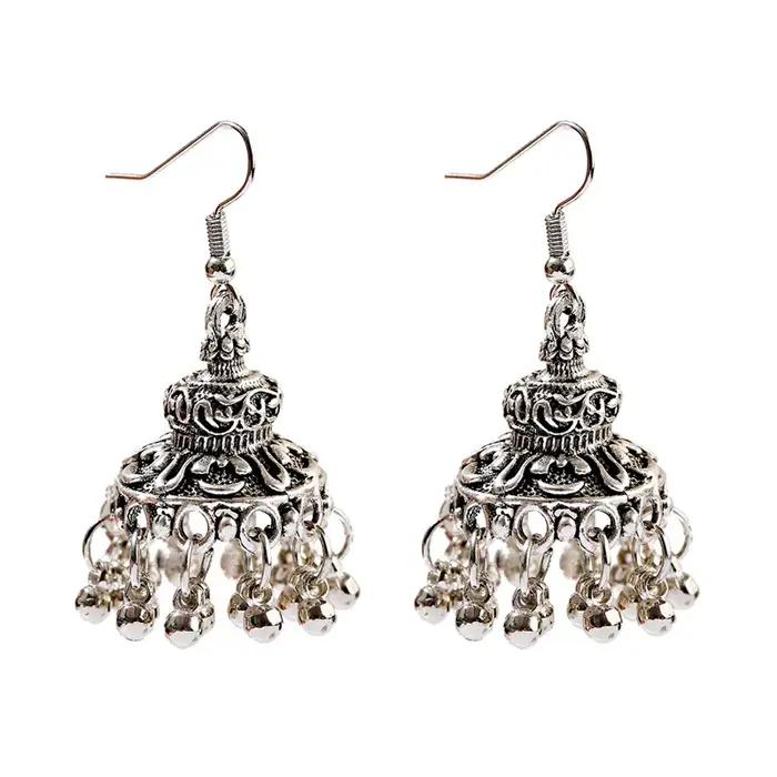 Bijoux tibétains Vintage couleur argent, cloches, boucles d'oreilles indiennes pour femmes, ethnique
