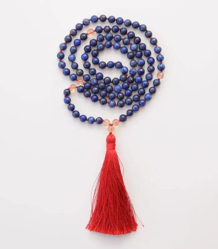 Collier Mala en Lapis Lazuli avec Quartz Jaune