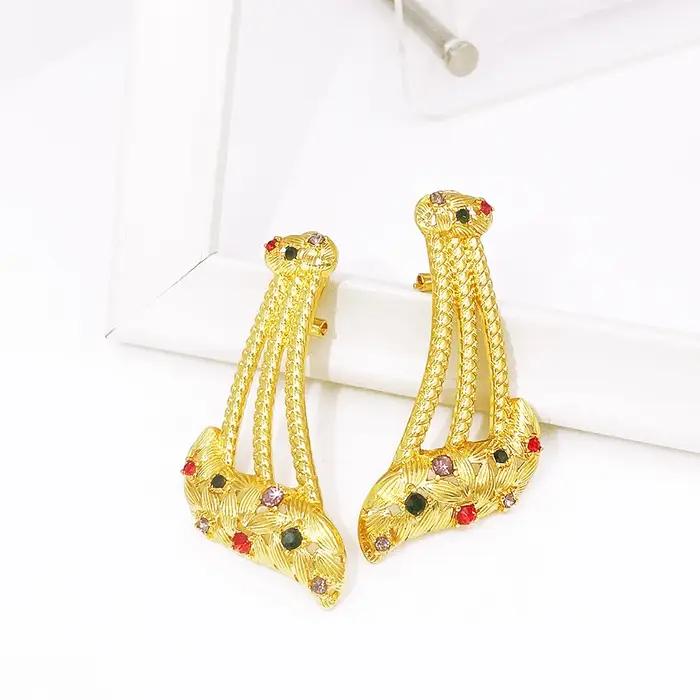 Ensemble de bijoux en zircon coloré brillant de luxe plaqué or collier boucles d'oreilles bracelet bague - Accessoire de port quotidien exquis cadeau