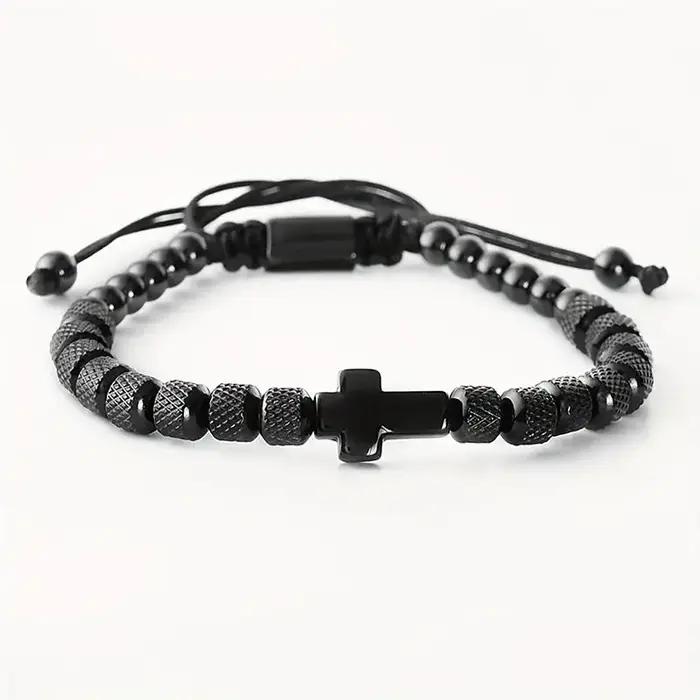 Bracelet porte-bonheur en acier inoxydable, perles faites à la main, pour hommes et femmes, chaîne de prière, bijoux de couple, cadeau