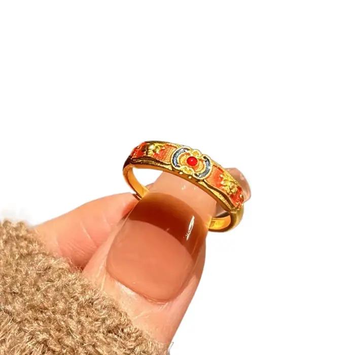 Bagues classiques en émail coloré pour femmes, bague artisanale en or antique, ouverture réglable, bijoux de banquet haut de gamme