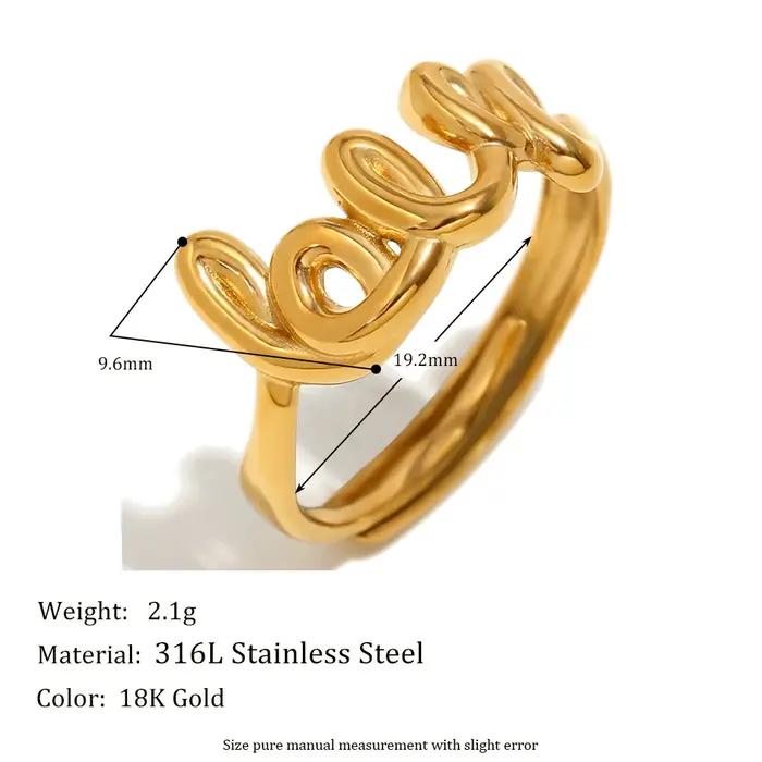 E.B.belle – bague réglable plaquée or 18 carats, mot «amour», en acier inoxydable 316L, étanche, bij