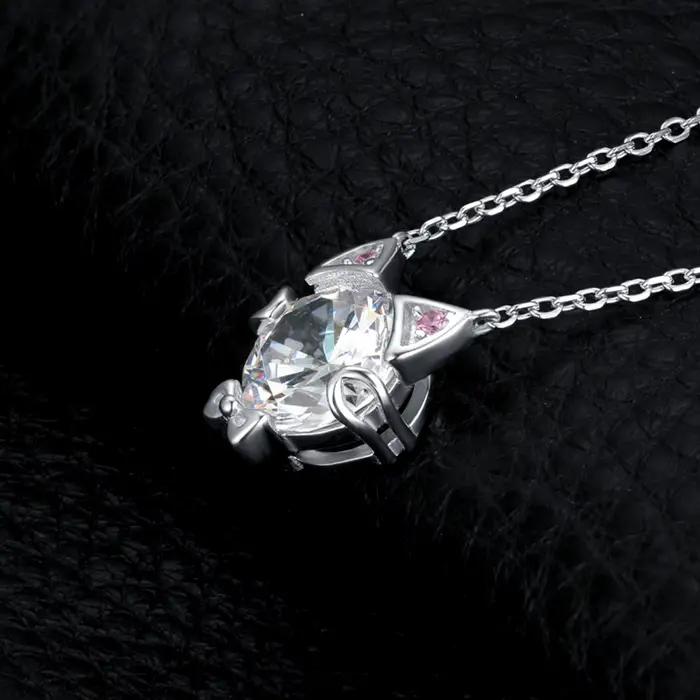 Collier en argent 925 avec pierre précieuse ronde chat mignon pour femmes bijoux fin élégants occasions spéciales filles nouveau style