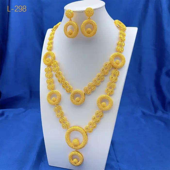 ANIID Dubai 24K couleur or ensembles de bijoux de mariage collier africain boucles d'oreilles pour les femmes nigérian indien mariée 2 pièces ensemble cadeaux de fête