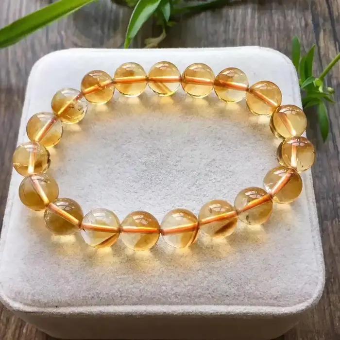 Bracelet en citrine naturelle véritable pour femmes et hommes, perles rondes de 7 à 12 mm, bracelet à brins pour occasions spéciales et cadeau d'anniversaire