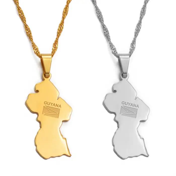 Collier pendentif drapeau de la Guyane Anniyo pour femmes, couleur or, bijoux de la Guyane, République de la Guyane # 077121