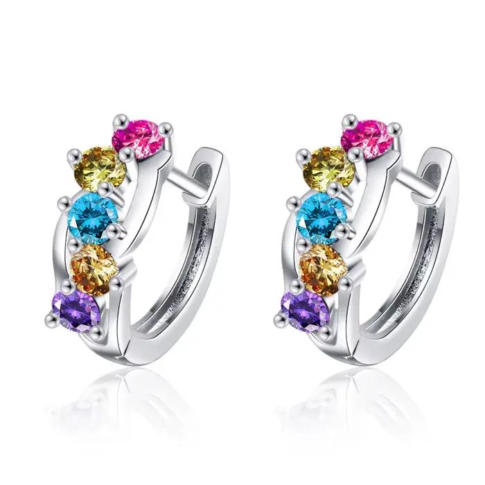 Boucles d'oreilles en argent Sterling 925 incrustées de zircons colorés pour filles, bijoux Glamour,