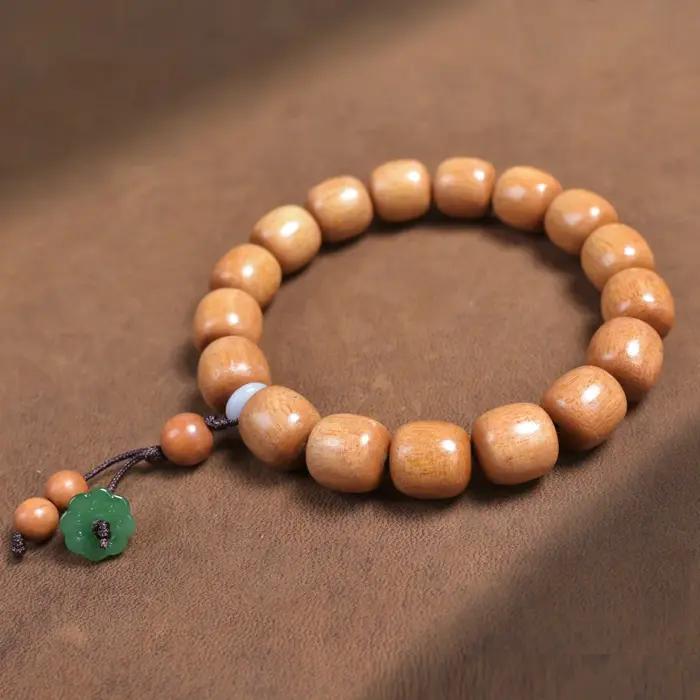 Bracelet en bois de santal de montagne ancienne, petit pendentif en diamant, Style artisanal unisexe, bijoux Mala, cadeau de vacances