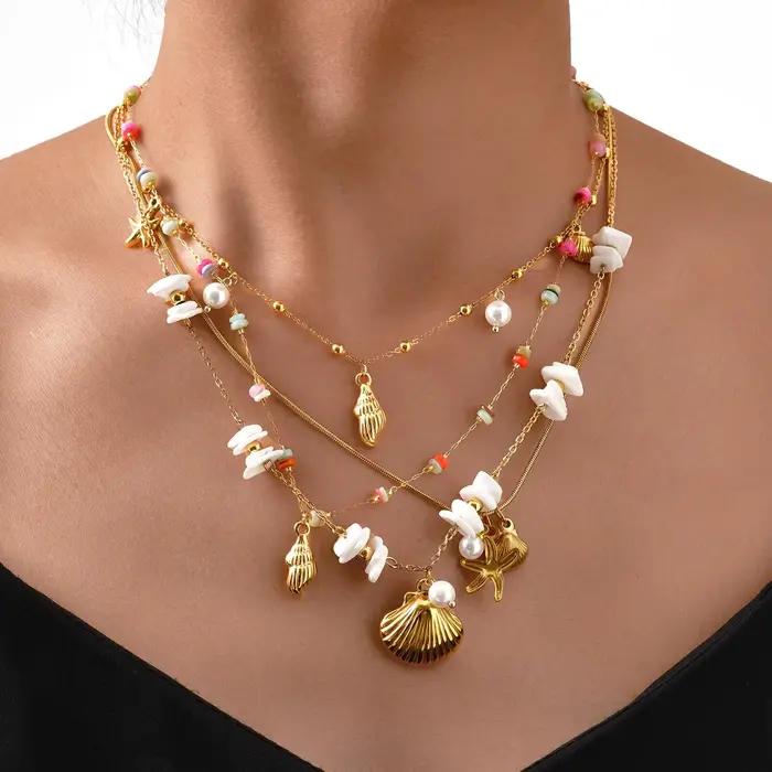 Collier chaîne de perles en pierre naturelle multicolore fait à la main pour femmes