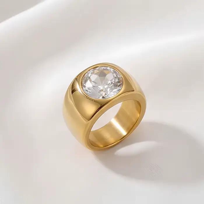 Alliance de mariage en acier inoxydable plaquée or avec zirconium pour femme élégante occasions spéciales
