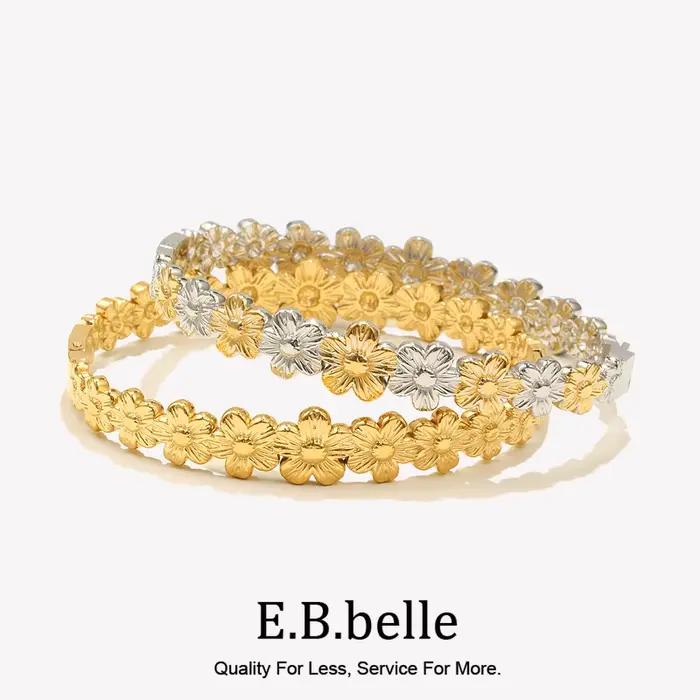 E.B.belle – Mini Bracelet à fleurs ovales Double couleur, plaqué PVD, en acier inoxydable, étanche, accessoires de bijoux pour femmes