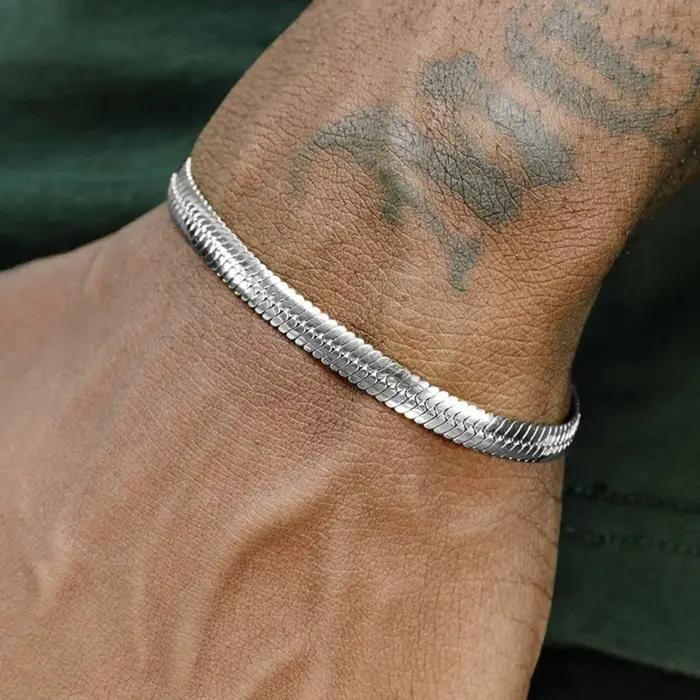 Bracelet rétro en argent sterling 925 avec chaîne plate pour homme et femme pour occasions spéciales et anniversaires