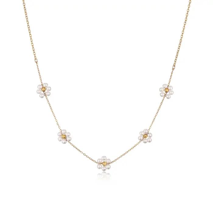 Collier ras du cou K-pop en perles plaqué or 18 carats pour femme