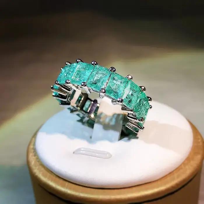 Paraiba-Bague de fiançailles en pierres précieuses pour femme, argent regardé 925 brillant, incrusté de pierres légères, bijoux élégants de luxe, mode