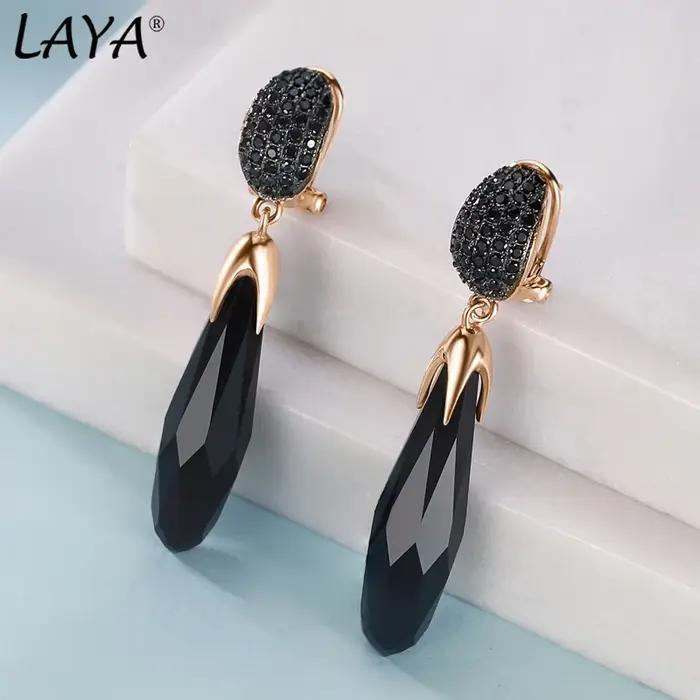Boucles d'Oreilles Longues Rétro en Argent Sterling 925 Incrustées de Pierres Noires pour Femmes Occasions Spéciales Sophistication Élégance