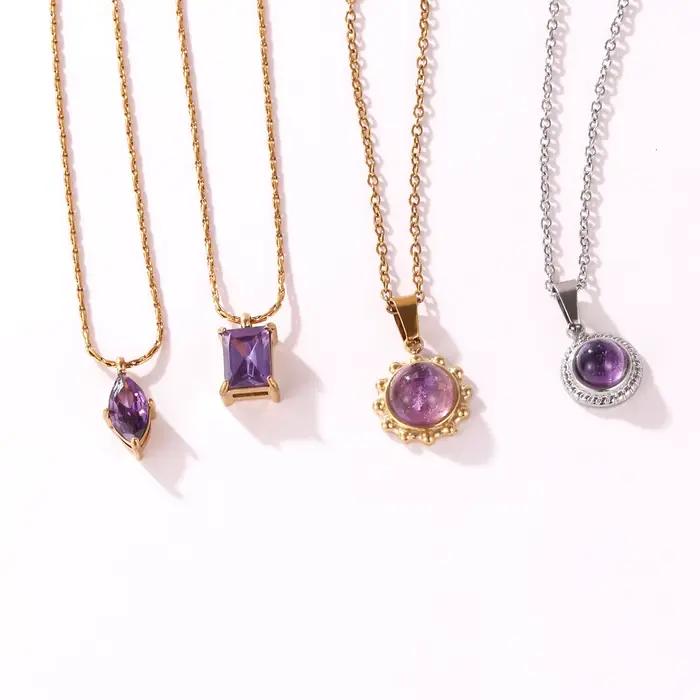 Collier en acier inoxydable avec pendentif pierre naturelle vintage pour femmes styles élégants occasions spéciales
