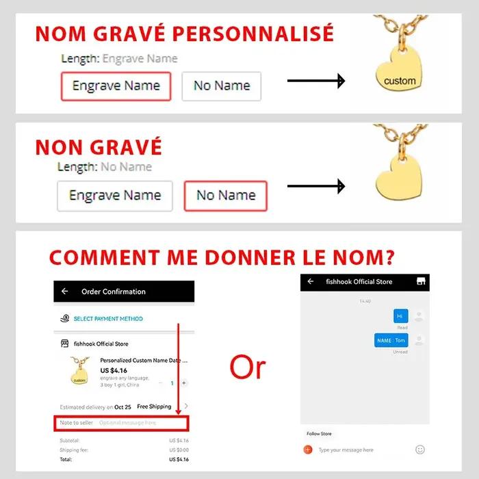 Collier Cœur Personnalisé Gravé avec Nom pour Couples