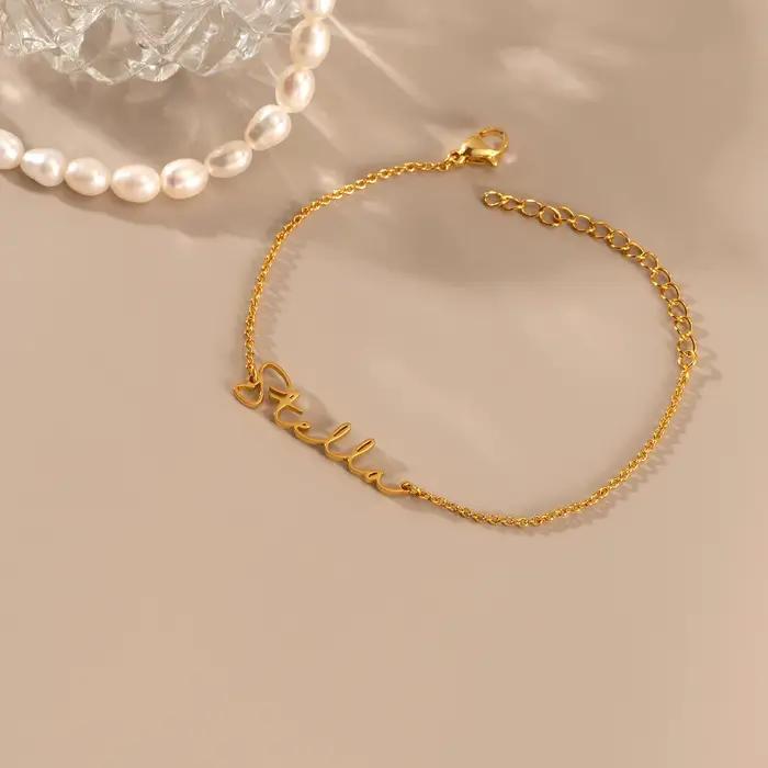 Bracelet personnalisé en acier inoxydable avec nom gravé or pour femmes classiques occasions spéciales