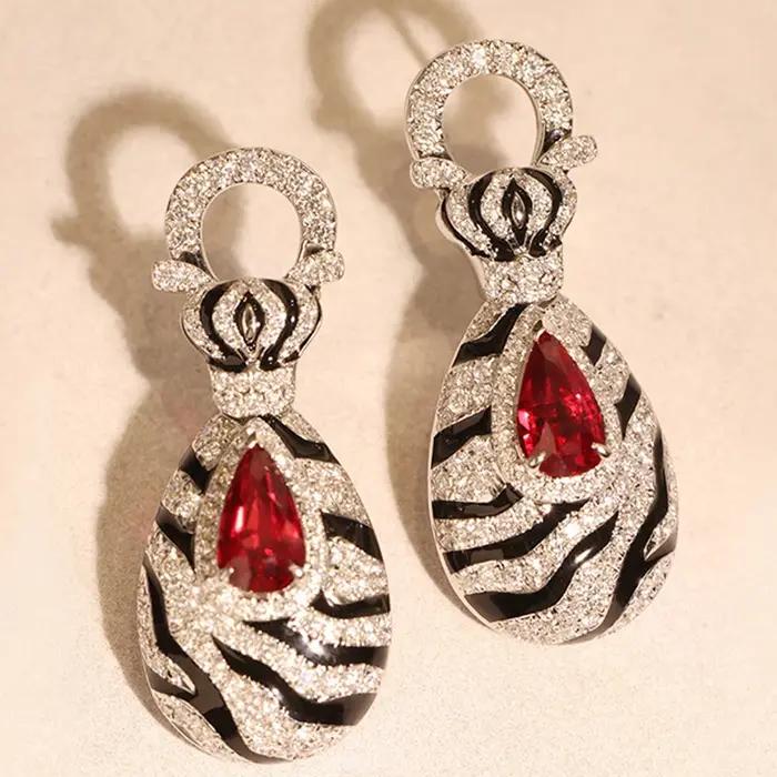 Foydjew 2023 nouvelle tendance moderne rétro motif zèbre rubis ensembles de bijoux mode européenne américaine léopard anneaux boucles d'oreilles pendantes