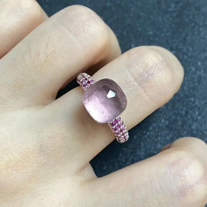 Bague en cristal violet pour femme, incrustation, bijoux plaqués platine, bonbons, document doux, classique