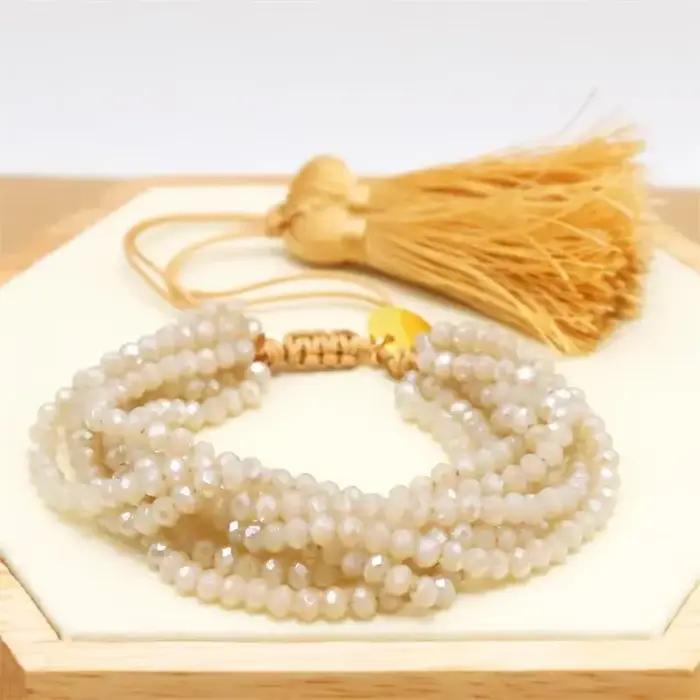 ALIYA – Bracelet de perles de cristal colorées pour femmes, multi-brins, bijoux à la mode, pompon, fait à la main, bijoux cadeau, vente en gros