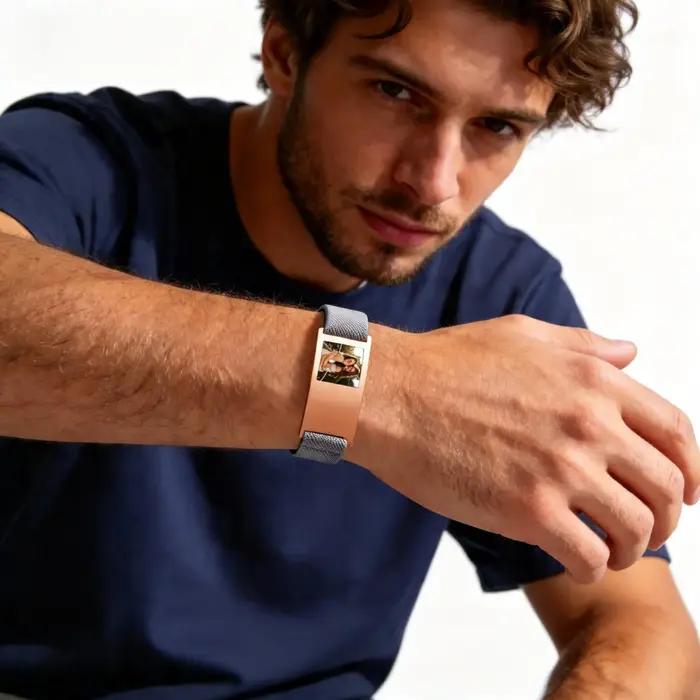 Bracelet élastique personnalisé avec photo pour homme et femme