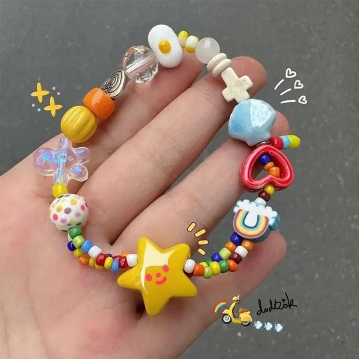 Bracelet de perles en corde élastique fait à la main, mignon étoile extensible, bijoux, accessoire d