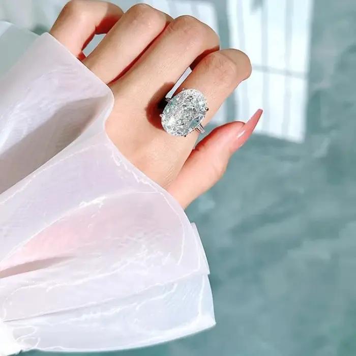 Grande bague en diamant de haute teneur en carbone vintage pour femmes, bijou de luxe, alliance de mariage, bijou pour soirées spéciales