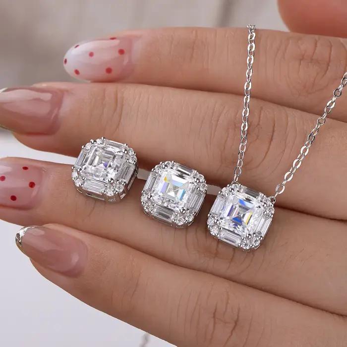 Collier en Moissanite Taille Asscher 2 Carats Argent Sterling 925 Pour Femme Cadeau de Mariage Anniversaire Soirée Élégante