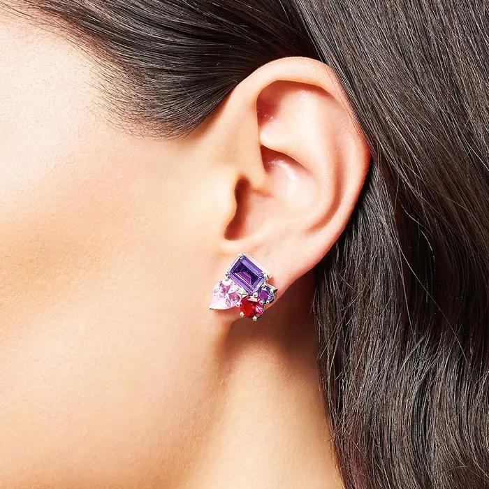 Boucles d'oreilles en Zircon rose et Violet
