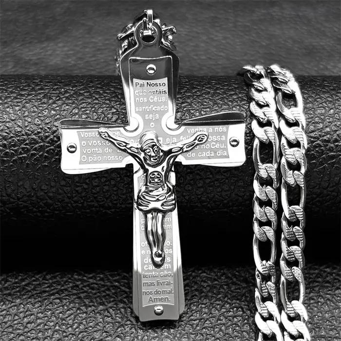 Collier croix de Jésus chrétien pour hommes et femmes, acier inoxydable, document doré, bijoux de la