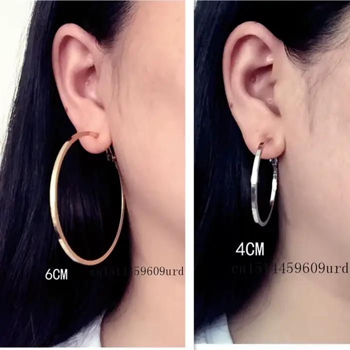 Boucles d'oreilles à clip pour femmes, sans piercing, sans trous d'oreille, grand petit cercle, or, argent, placage noir, mode, tempérament mignon, fille