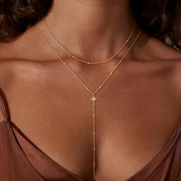 Collier de luxe en forme d'œil Serpentine pour femmes doré chaîne Y pompon cadeau pour anniversaire mariage