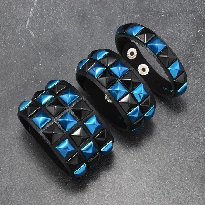 3 pièces/ensemble mode Rivets contrastés poignet en cuir amitié grand Bracelet large pour homme femme boucle Vintage Punk bijoux